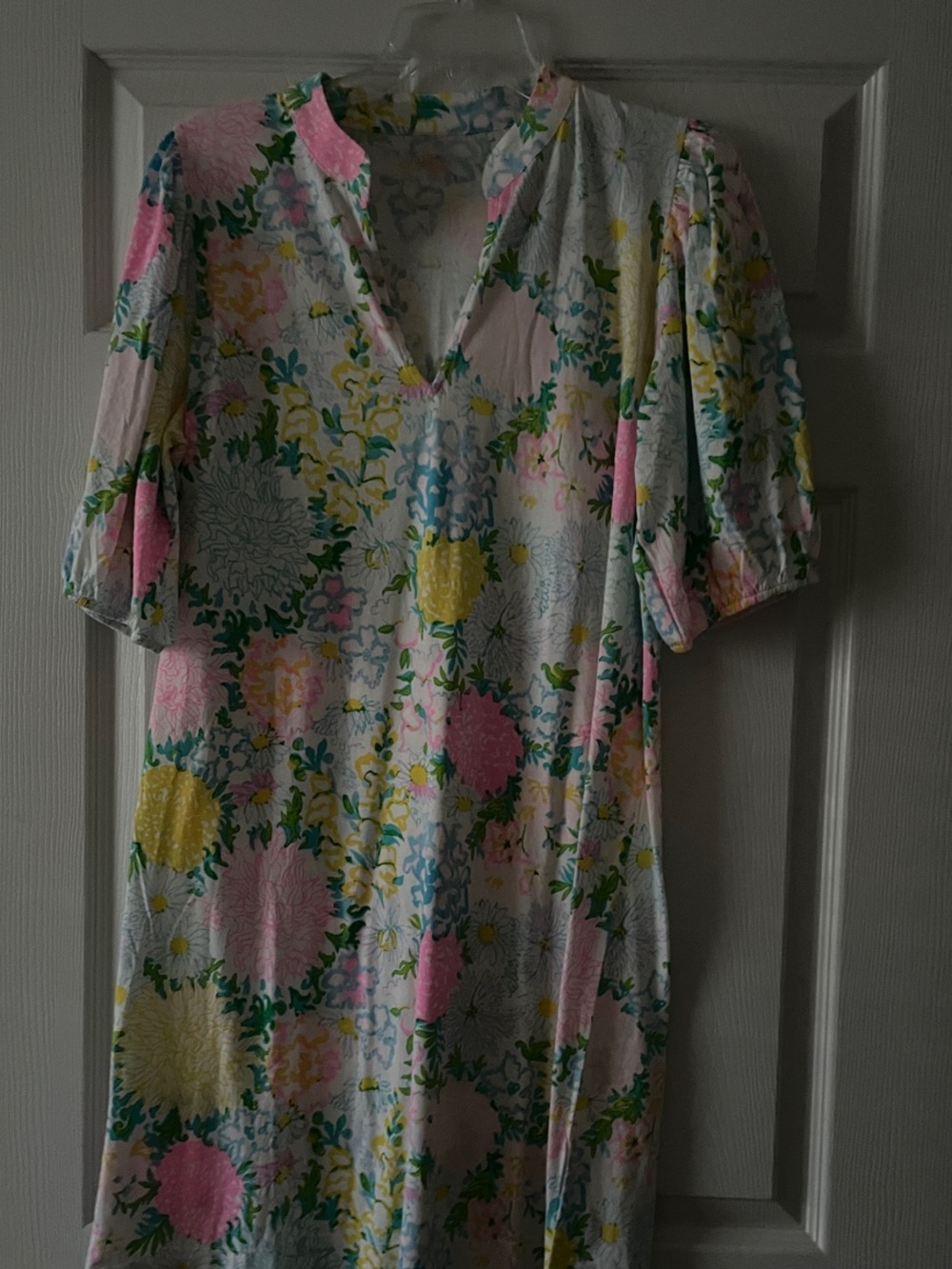 Lilly Pulitzer Pastel Floral V-Neck Mini Dress in Pink, Yellow & Blue - Picture 3 of 6